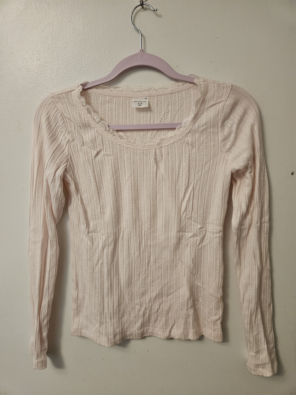 abercrombie kids NWOT Lace-Trim Ribbed Long-Sleeve Top - Light Pink